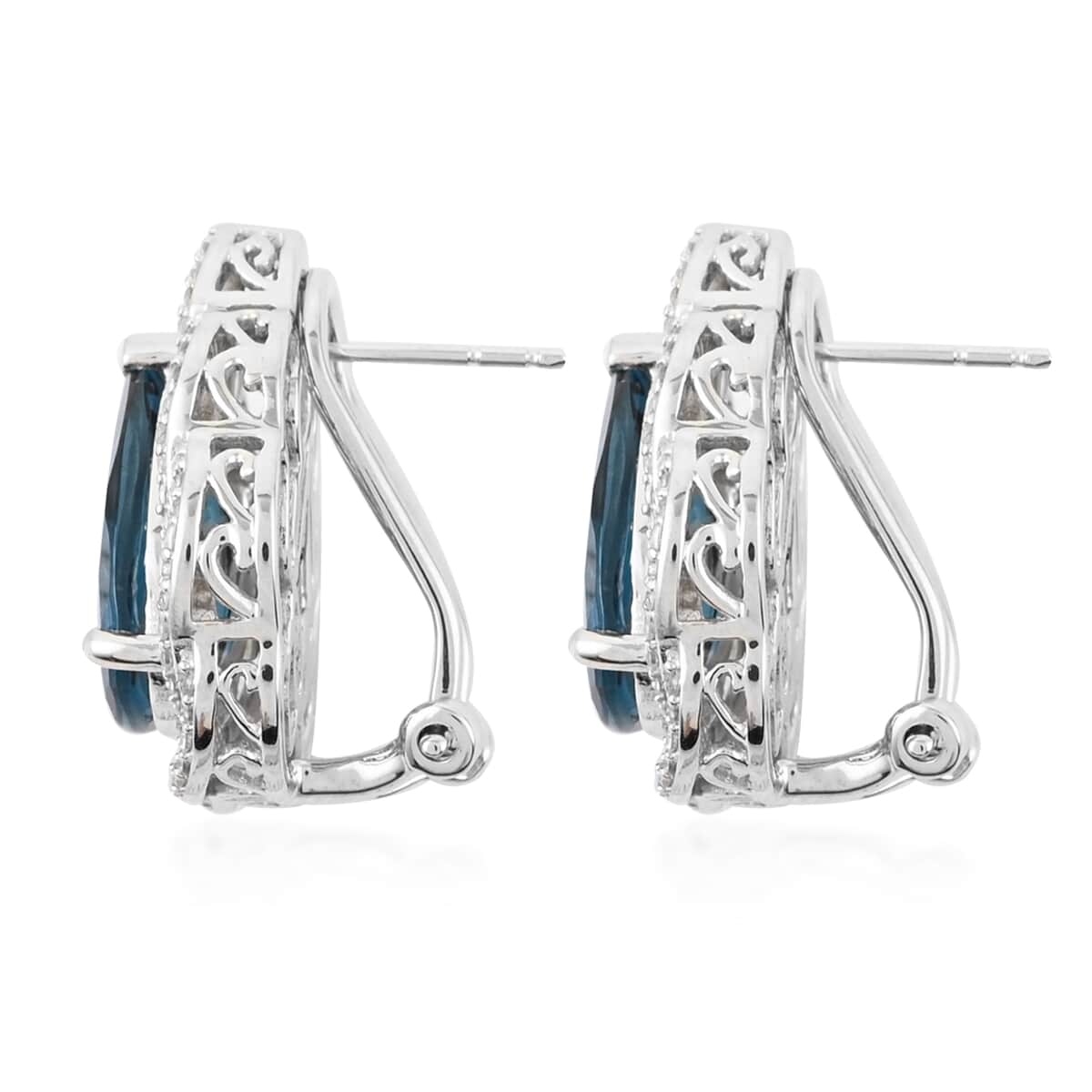14K White Gold Premium London Blue Topaz and White Zircon Earrings 3.95 Grams 14.50 ctw image number 2