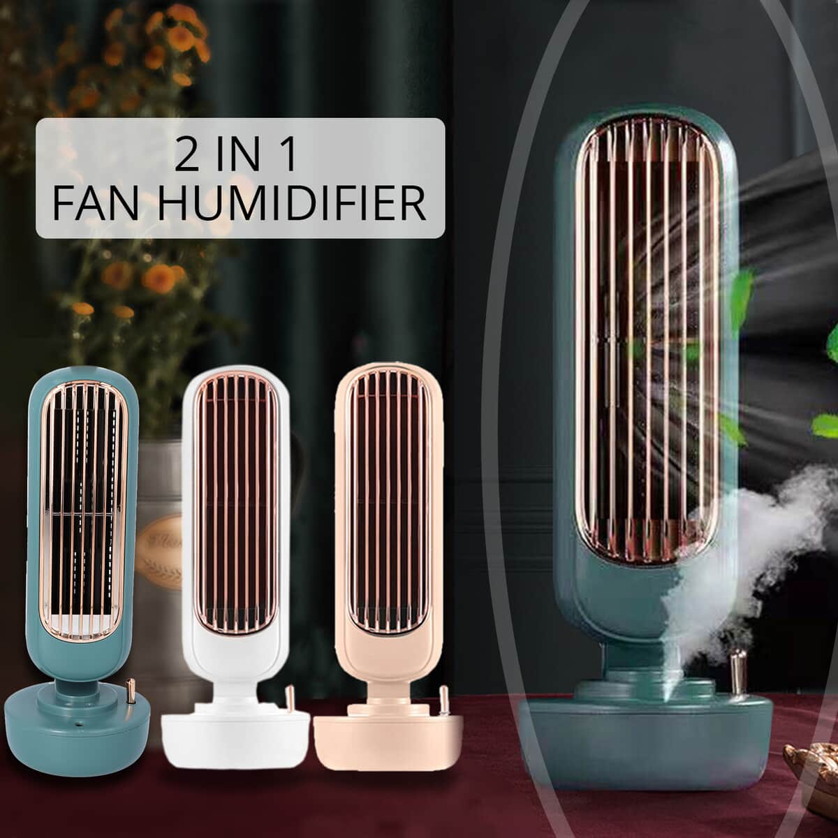 Green 2 in 1 Humidifier and Bladeless Fan with 220ml Water Tank Capacity (5W) image number 1