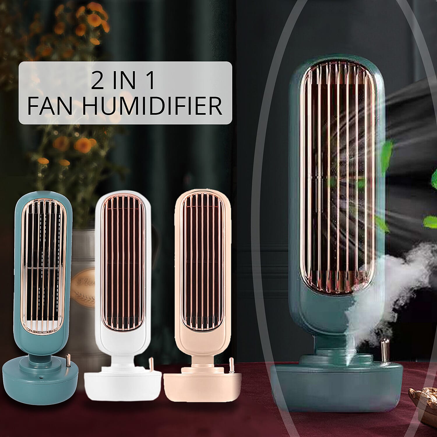 Peach 2 in 1 Humidifier and Bladeless Fan with 220ml Water Tank Capacity (5W)