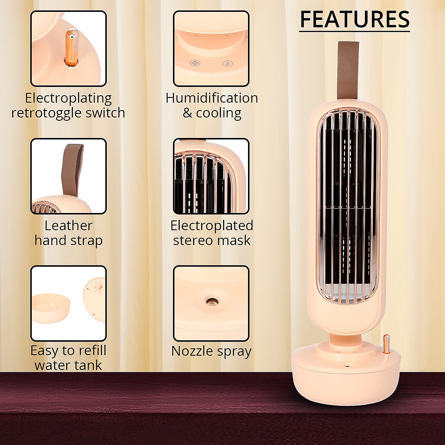 Peach 2 in 1 Humidifier and Bladeless Fan with 220ml Water Tank Capacity (5W)