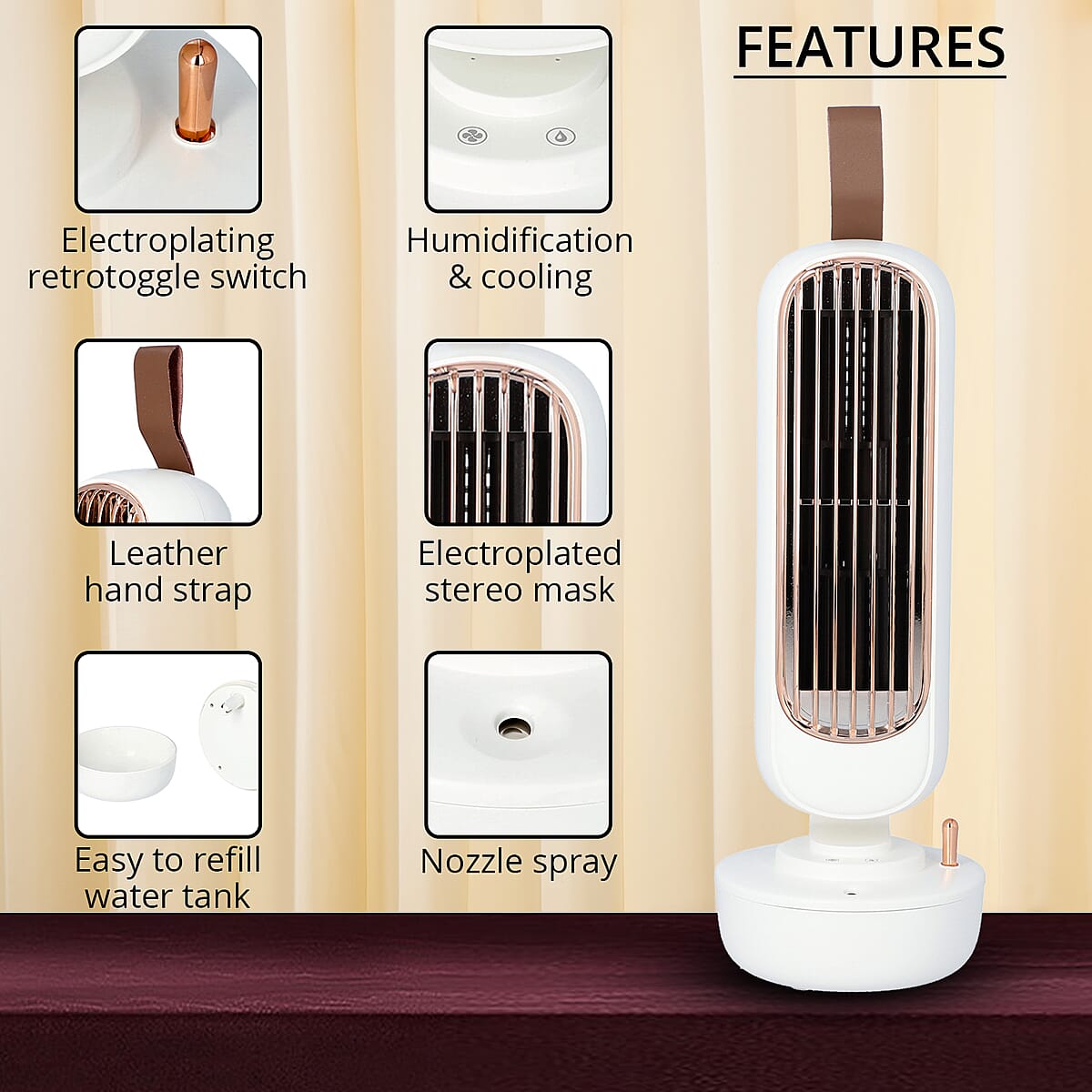 White 2 in 1 Humidifier and Bladeless Fan with 220ml Water Tank Capacity (5W) image number 2