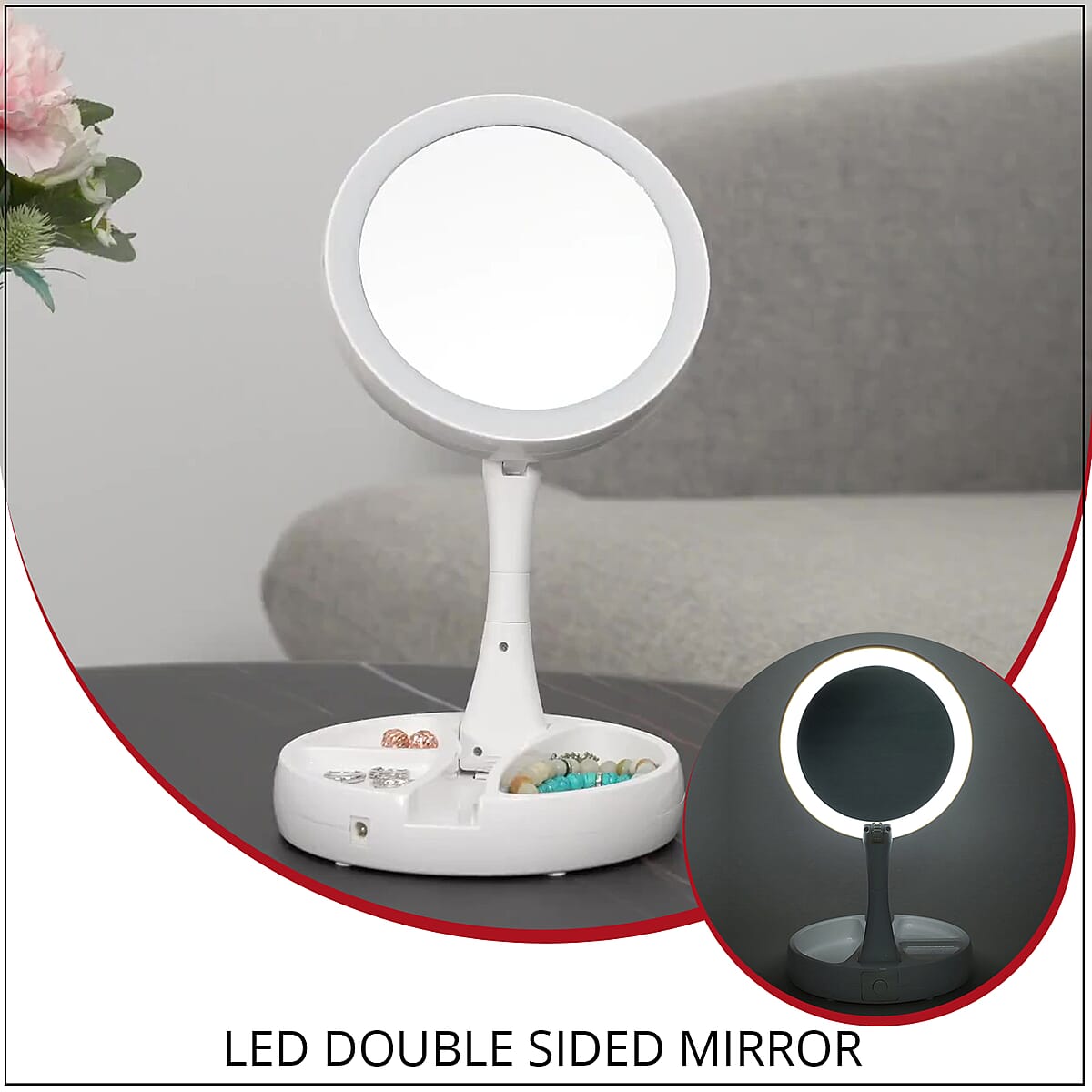 White LED Double Sided Mirror (AAx4 Not Included) image number 1