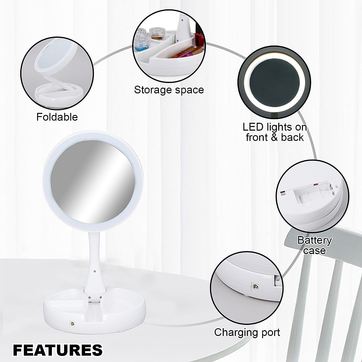 White LED Double Sided Mirror (AAx4 Not Included) image number 2