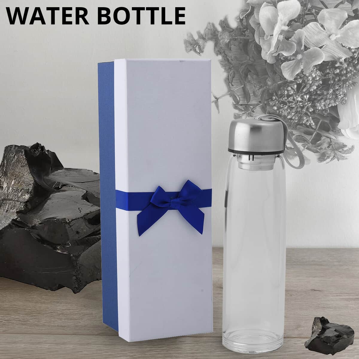 Silver Color Stainless Steel and Glass Elite Shungite Filter Infuser Water Bottle 16.9oz image number 1