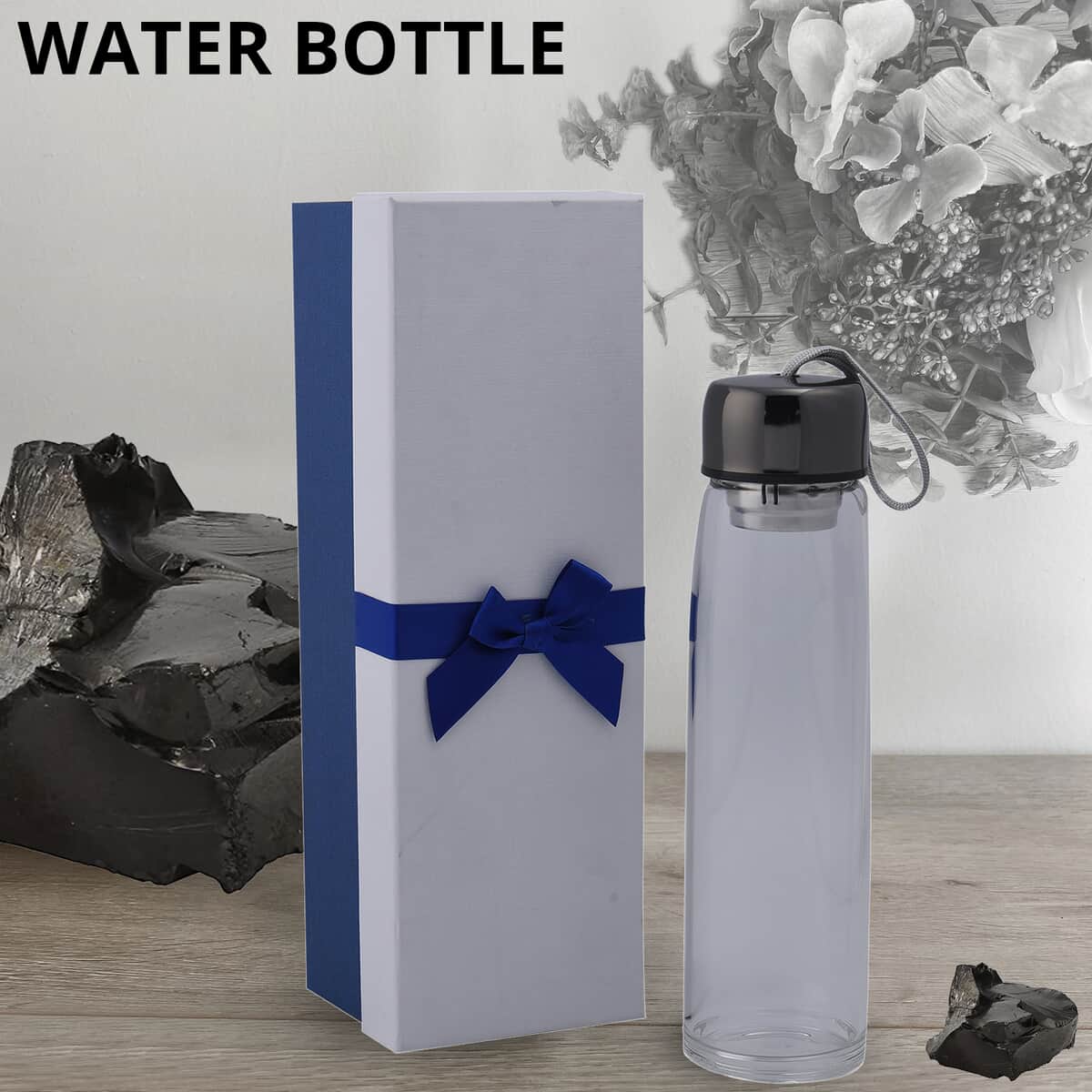 Gunmetal Color Stainless Steel and Glass Elite Shungite Filter Infuser Water Bottle 16.9oz image number 1