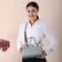 Gray Faux Leather Middle Size Tote Bag with Handle Drop and Shoulder Strap image number 1