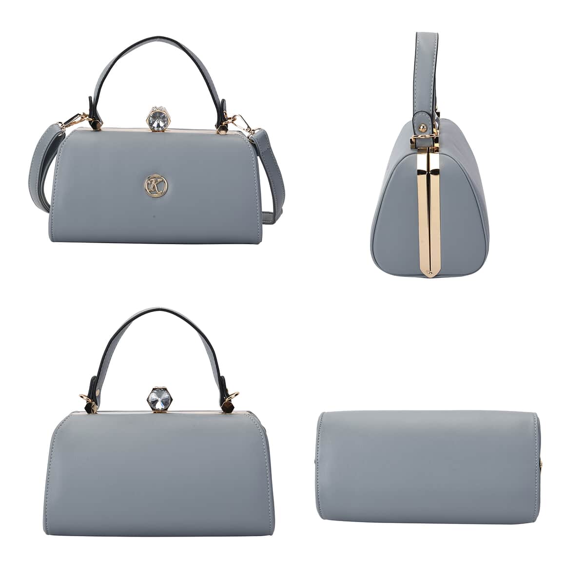 Gray Faux Leather Middle Size Tote Bag with Handle Drop and Shoulder Strap image number 2