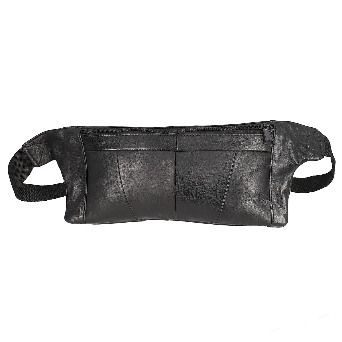 Black 100% Genuine Leather RFID Fanny Bag (14.56x5.9) image number 2