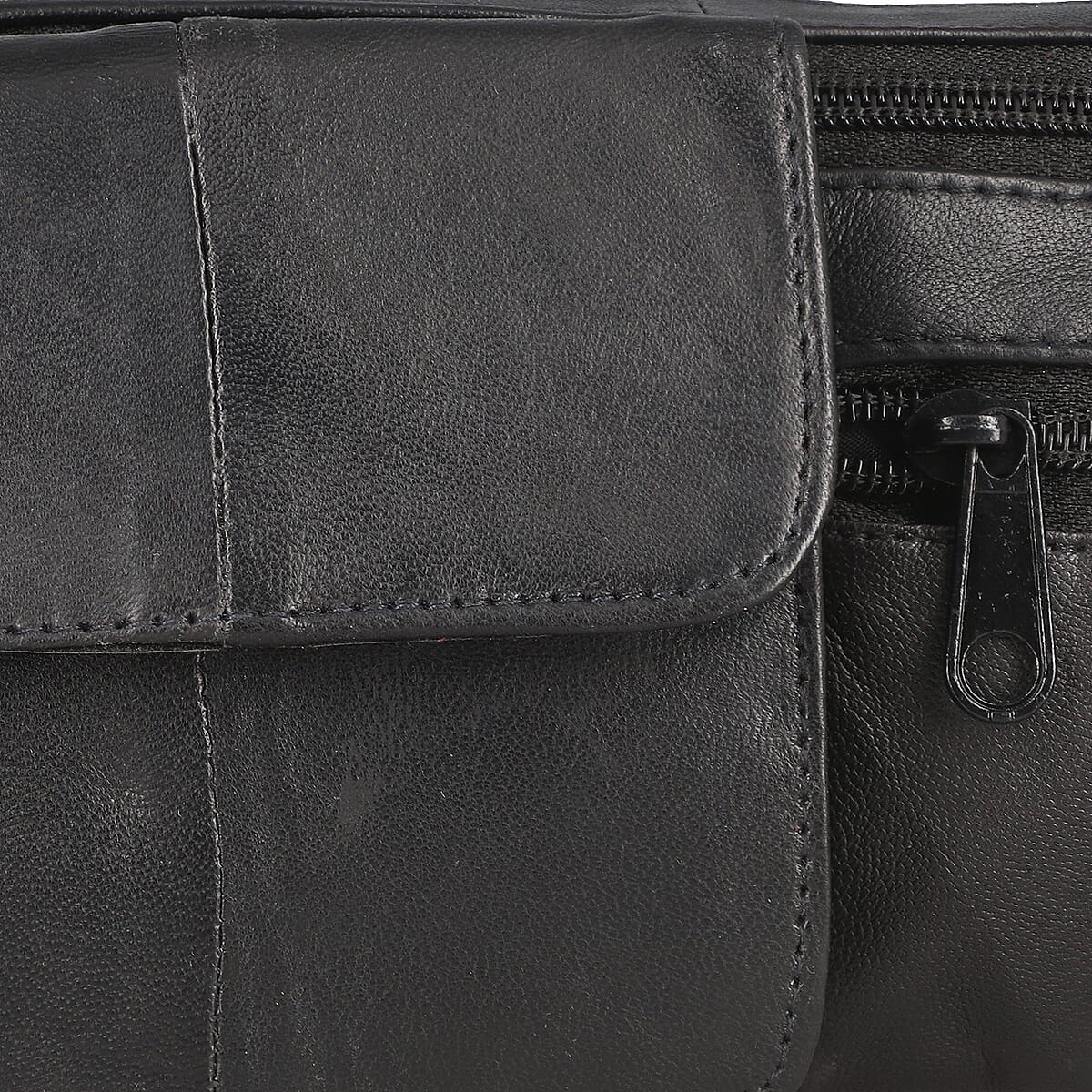 Black 100% Genuine Leather RFID Fanny Bag (14.56x5.9) image number 4