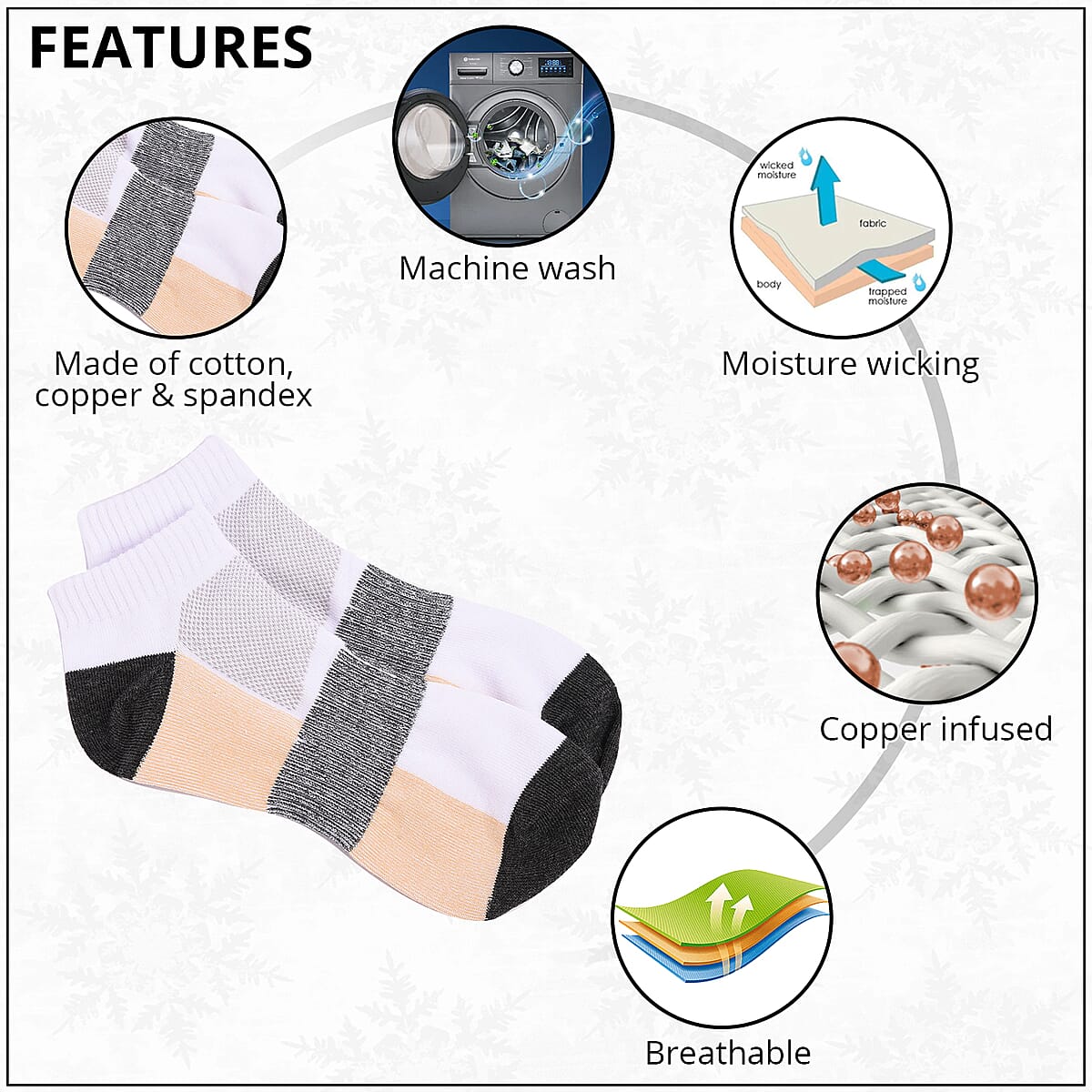 Set of 4 Pairs of Ankle Length Odor Free Copper Compression Socks For Men And Women, Premium Material Moisture Wicking Unisex Copper Infused Socks - Gray (S/M) image number 1