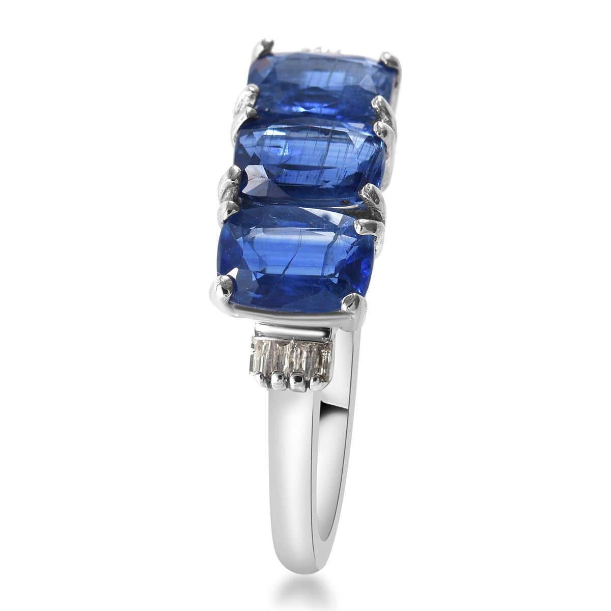 Himalayan Kyanite and Diamond 3 Stone Ring in Platinum Over Sterling Silver (Size 10.0) 1.90 ctw image number 2