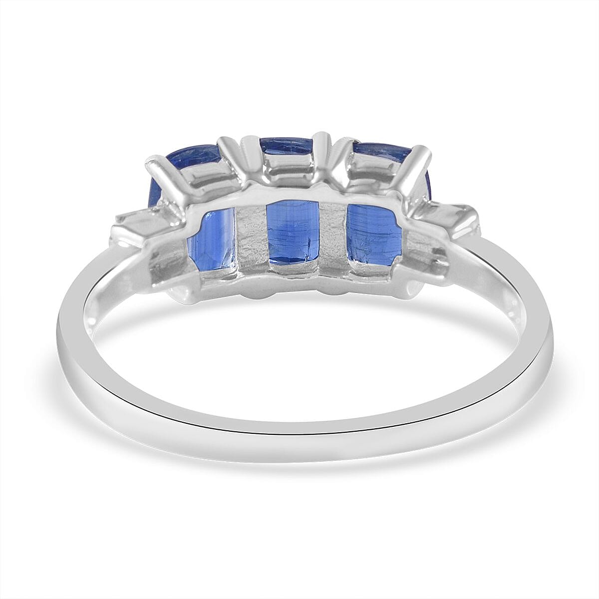 Himalayan Kyanite and Diamond 3 Stone Ring in Platinum Over Sterling Silver (Size 10.0) 1.90 ctw