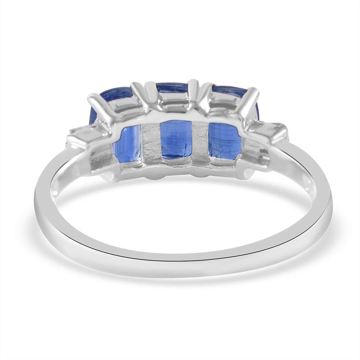 Himalayan Kyanite and Diamond 3 Stone Ring in Platinum Over Sterling Silver (Size 10.0) 1.90 ctw image number 3