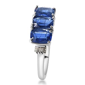 Himalayan Kyanite and Diamond 3 Stone Ring in Platinum Over Sterling Silver (Size 8.0) 1.90 ctw
