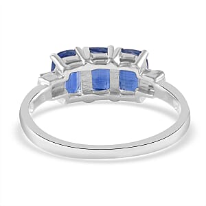 Himalayan Kyanite and Diamond 3 Stone Ring in Platinum Over Sterling Silver (Size 8.0) 1.90 ctw