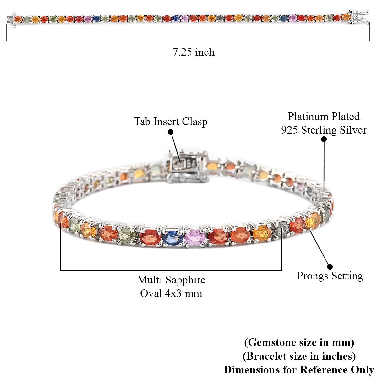Premium Multi Sapphire Tennis Bracelet in Platinum Over Sterling Silver (7.25 In) 9 Grams 10.10 ctw image number 2