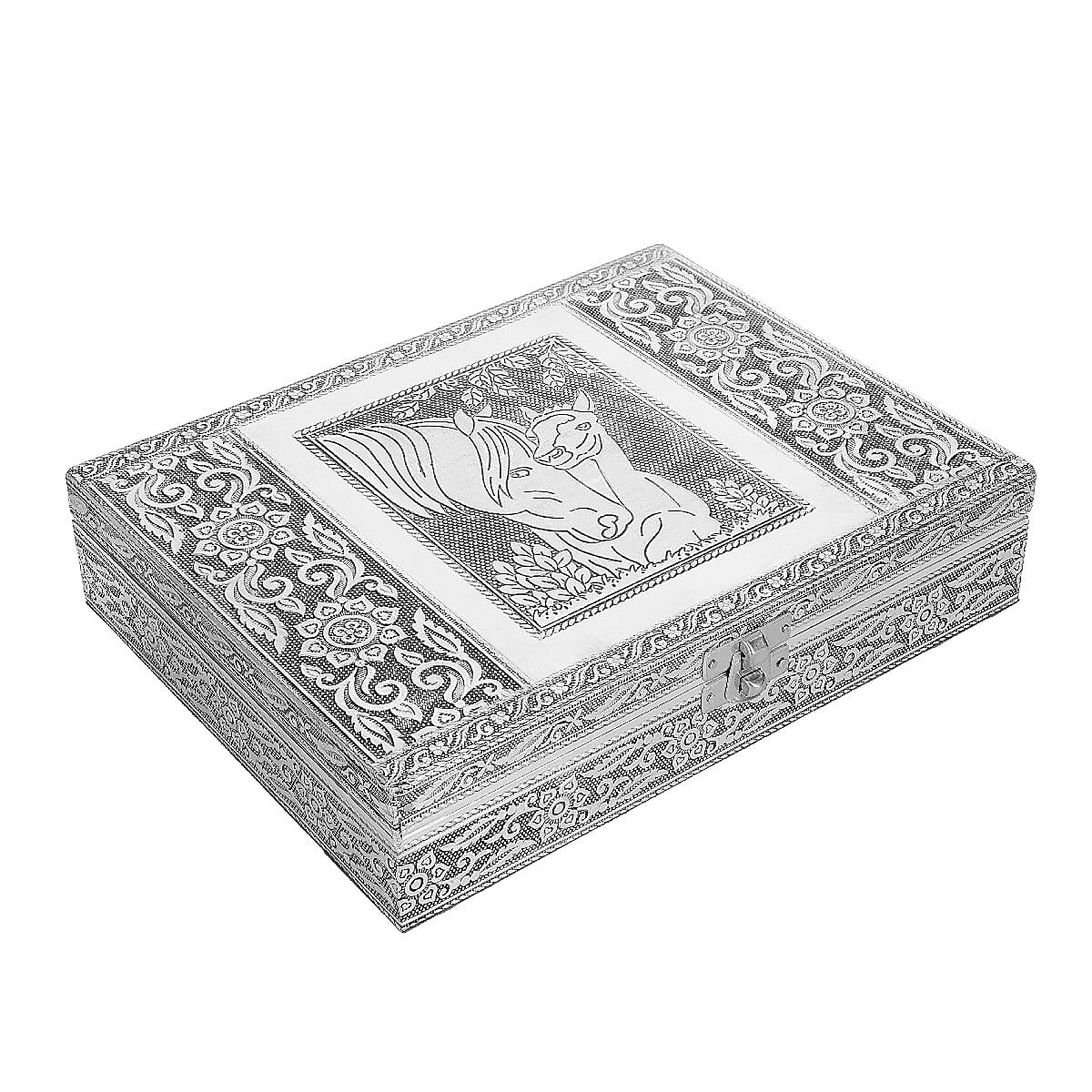 Handcrafted Horse and Baby Pattern Carved Oxidized Storage Box image number 2