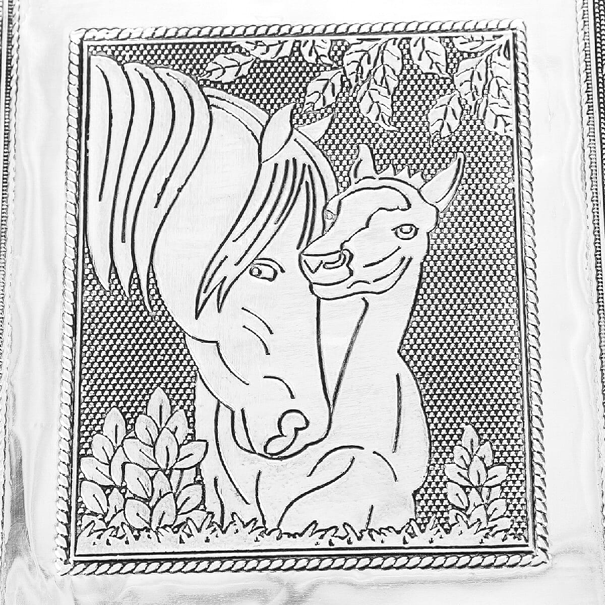 Handcrafted Horse and Baby Pattern Carved Oxidized Storage Box image number 5