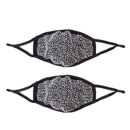 Set of 2 Black with Aurora Borealis Sparkling Color Crystals Rhinestone 2 Ply Fashion Mask (Non-Returnable) , Stylish Facemasks , Cute Masks for Adults Ladies , Shiny Masks image number 0