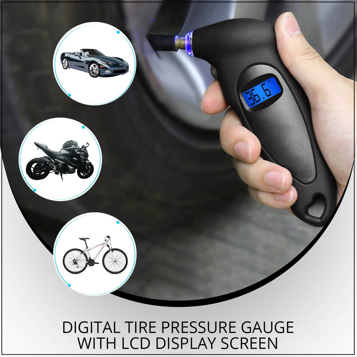 Heavy Duty Battery Operated Black Digital Tire Pressure Gauge with Backlit LCD Display Screen, Tire Inflator, Lighted Nozzle, Non-slip Handle Grip image number 1