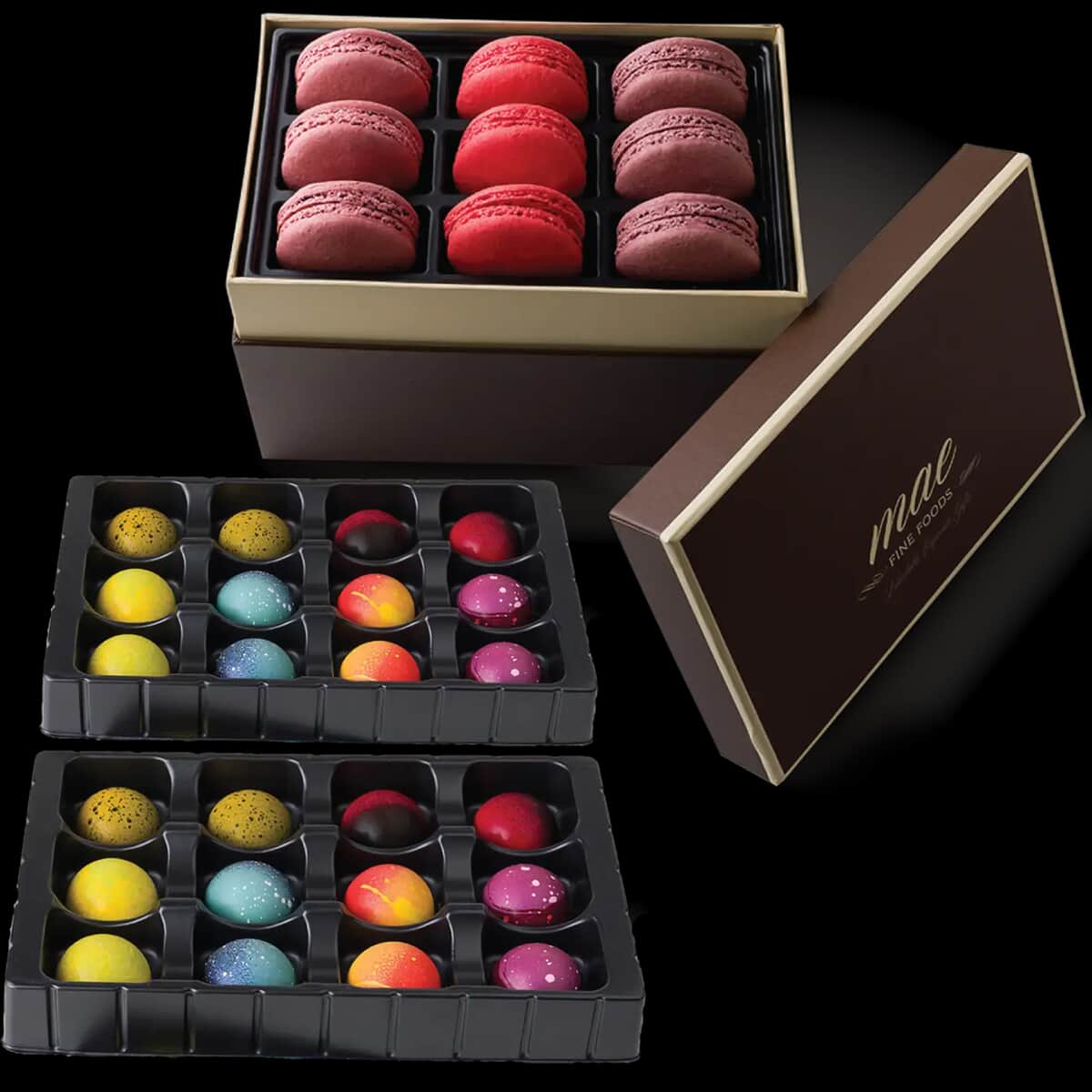 MAE Fine Foods Gourmet Exotic Chocolate Bonbons and French Macarons Gift Set Large image number 0