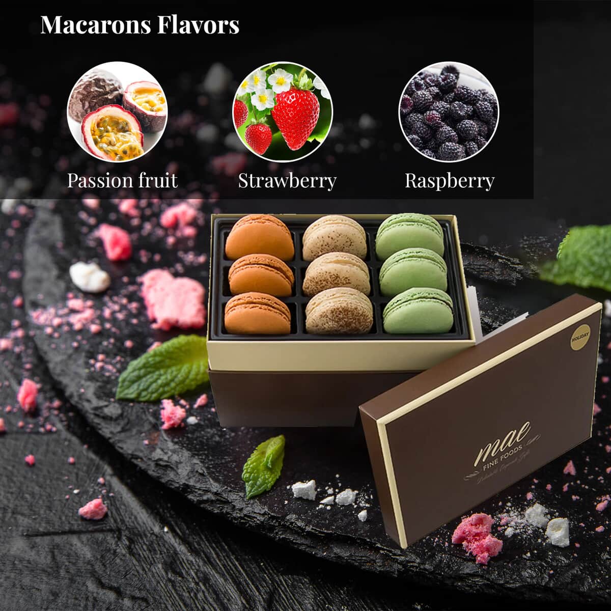 MAE Fine Foods Gourmet Exotic Chocolate Bonbons and French Macarons Gift Set Large image number 1