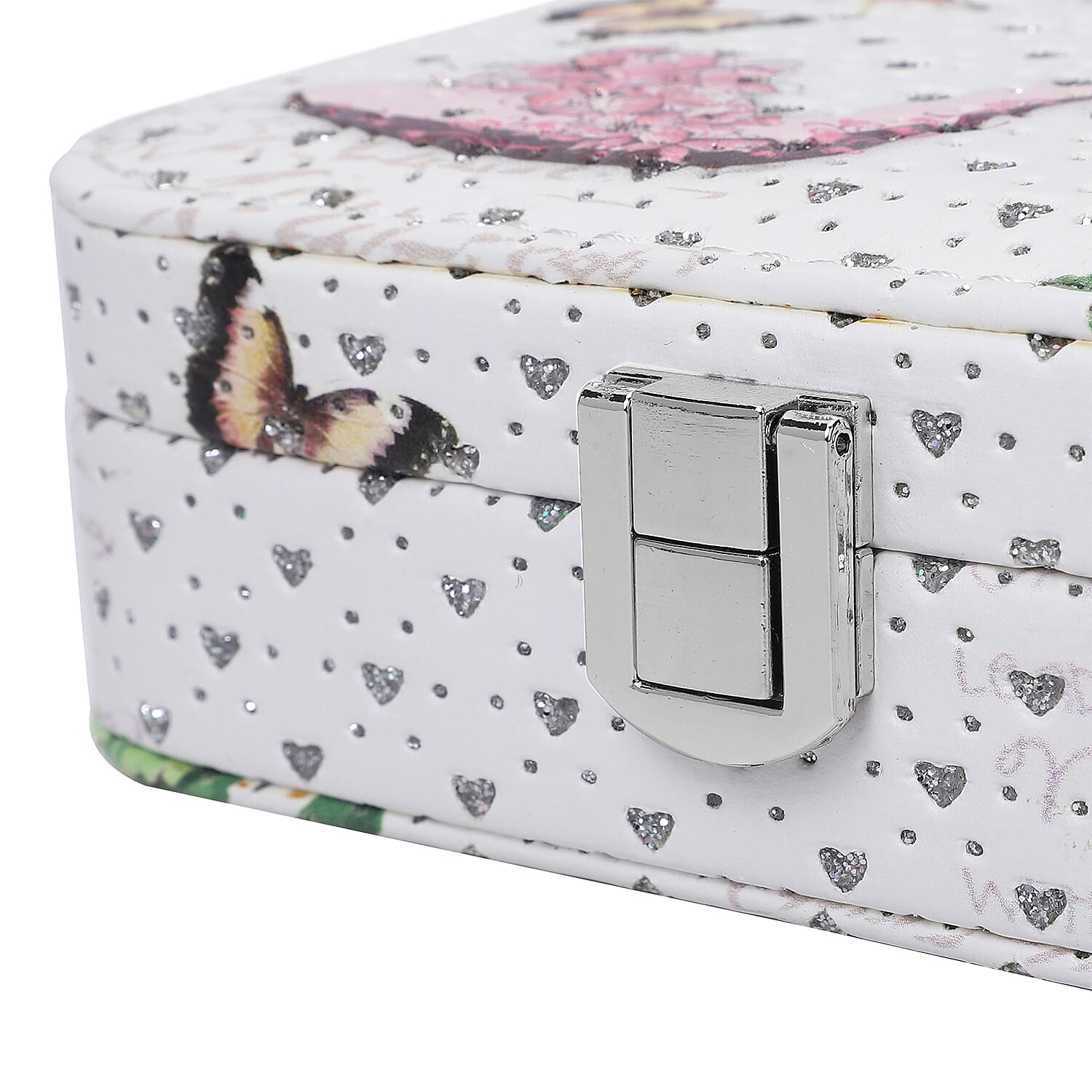 EXCLUSIVE DEAL White Digital Print High-Heeled Shoe Pattern Faux Leather Jewelry Box with Mirror & Lock
