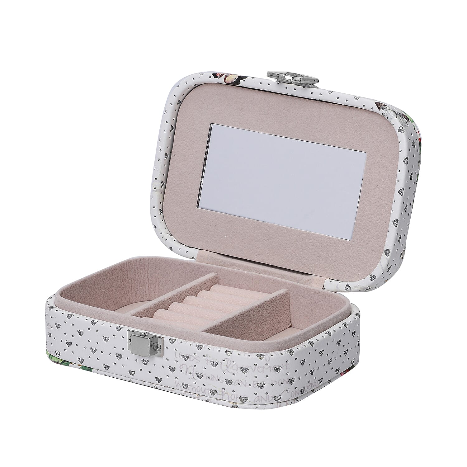 EXCLUSIVE DEAL White Digital Print High-Heeled Shoe Pattern Faux Leather Jewelry Box with Mirror & Lock