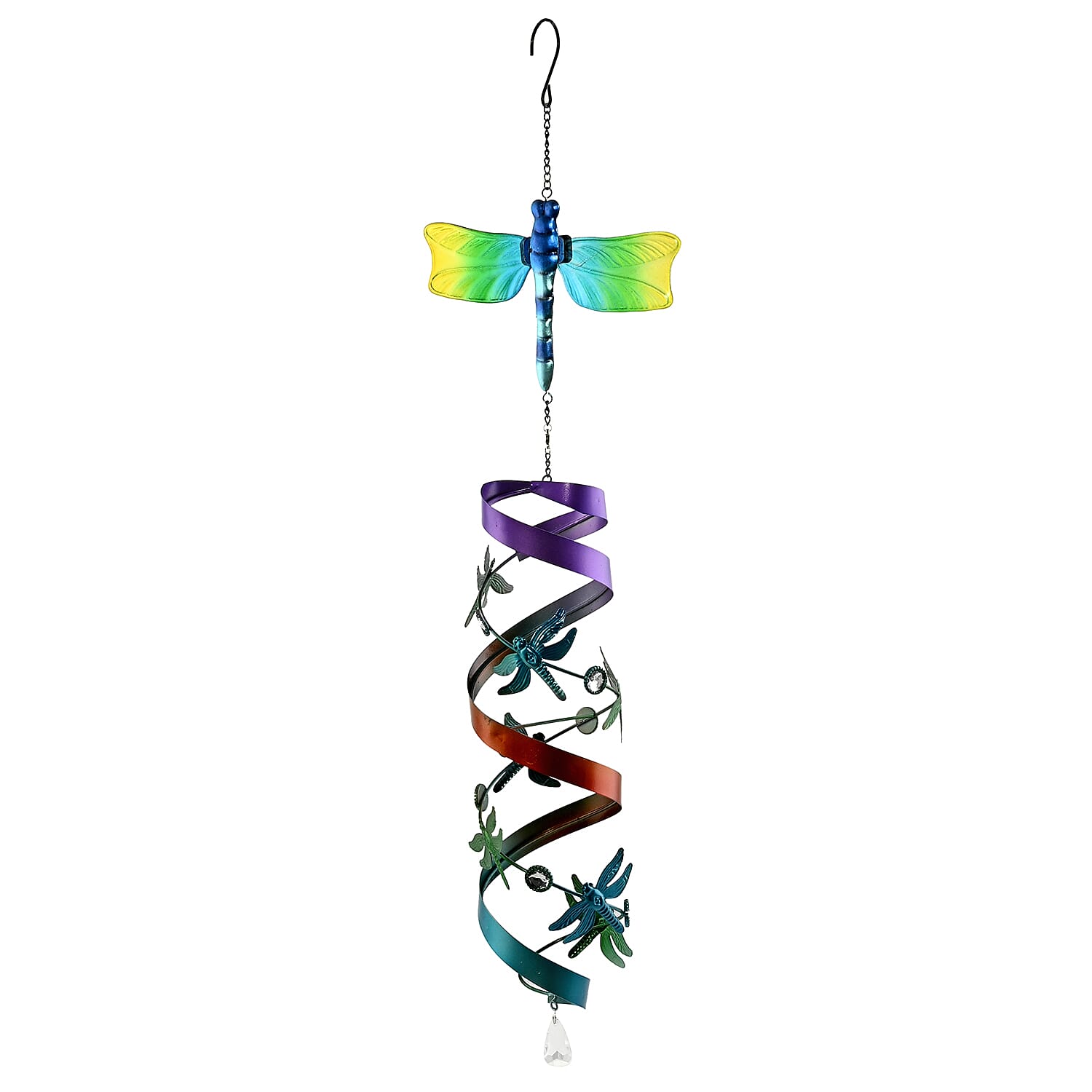 Multi Color with Green Dragonfly Pattern Spiral Wind Chime