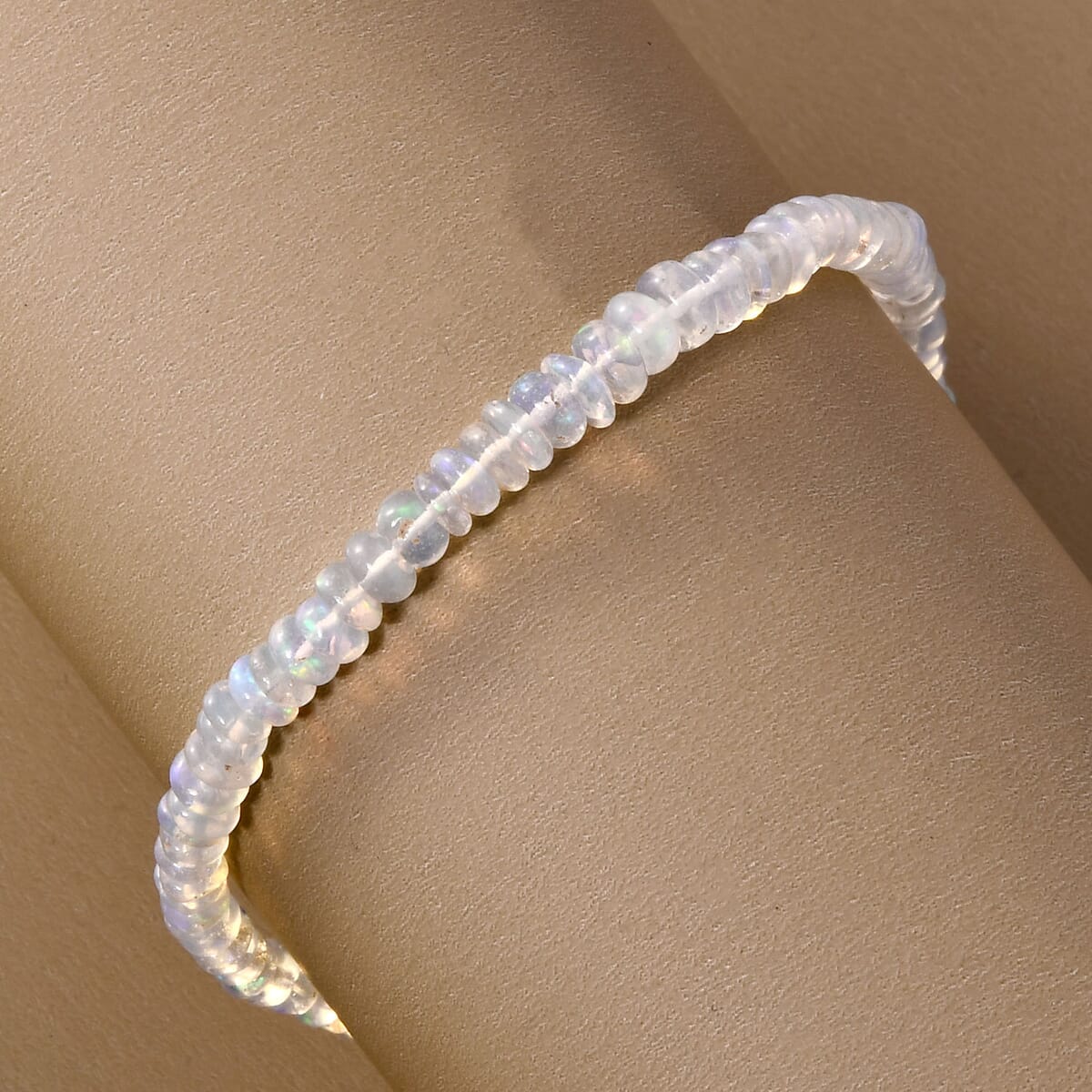 Ethiopian Opal Bead Bracelet in Rhodium Plated Sterling Silver, Welo Opal Jewelry, Heart Charm Bracelet (7.25 In) 13.00 ctw image number 1