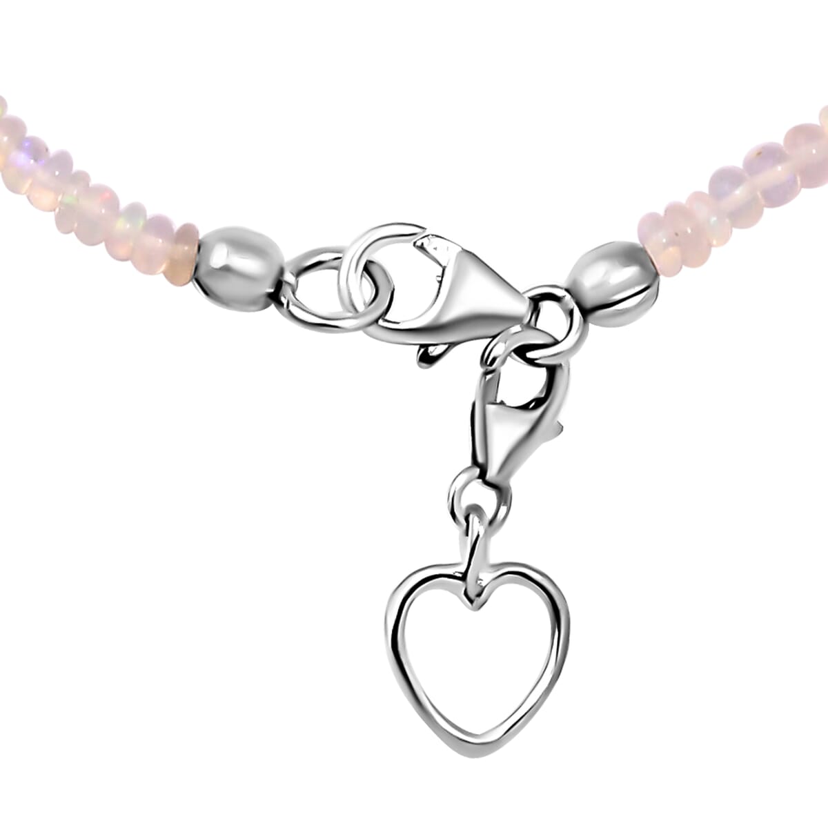 Ethiopian Opal Bead Bracelet in Rhodium Plated Sterling Silver, Welo Opal Jewelry, Heart Charm Bracelet (7.25 In) 13.00 ctw image number 3