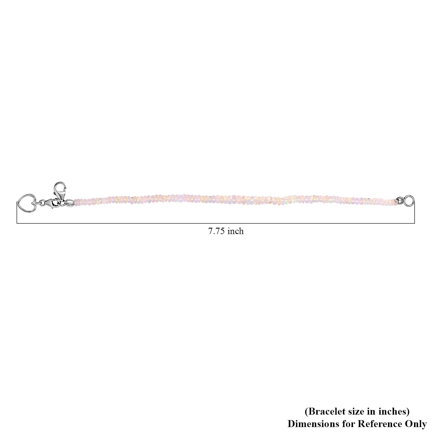 Ethiopian Opal Bead Bracelet in Rhodium Plated Sterling Silver, Welo Opal Jewelry, Heart Charm Bracelet (7.25 In) 13.00 ctw