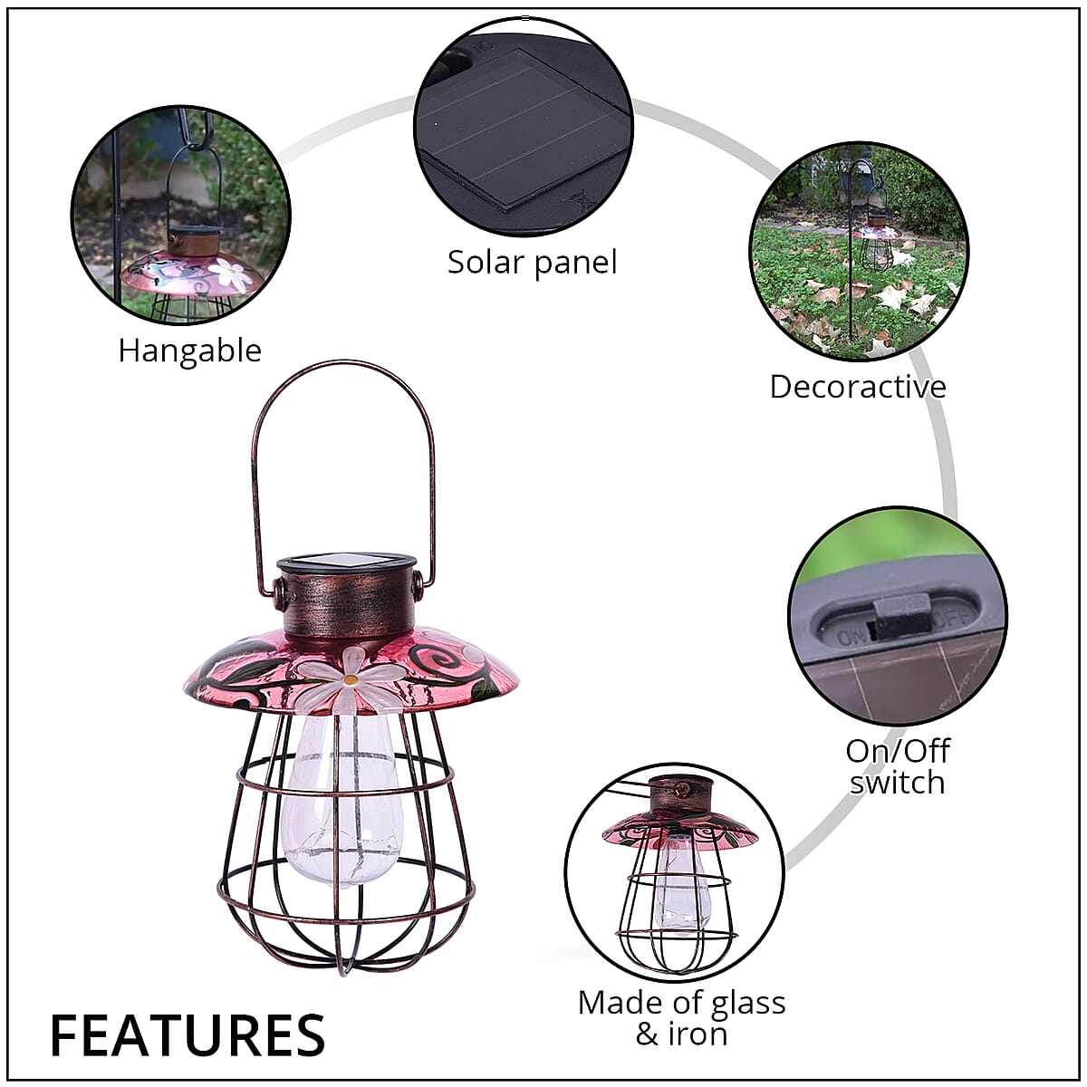Solar Powered Lantern Garden Decorative- Multi Color image number 2