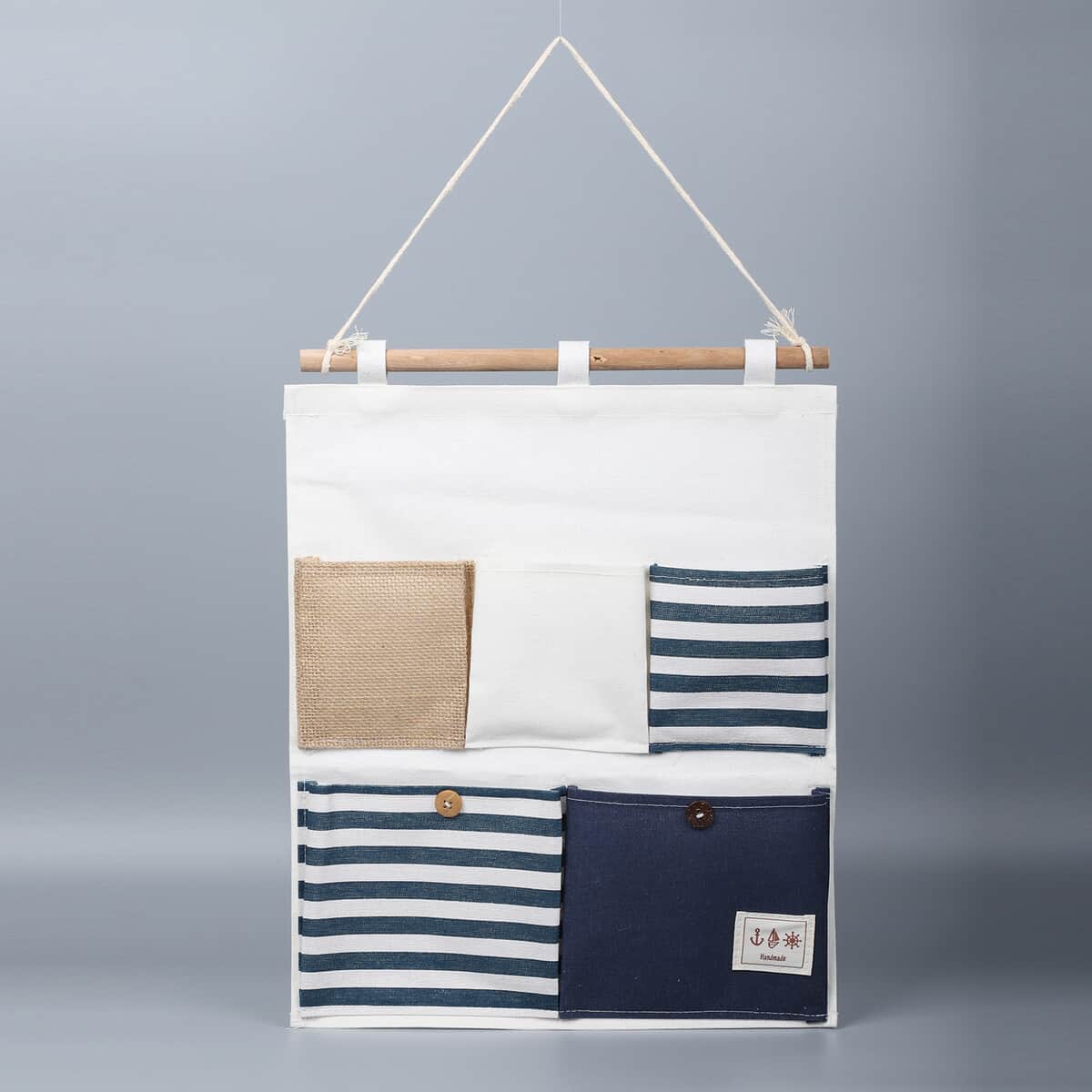 Set of 2 White & Blue Stripe Pattern Hanging Storage Bag Organizer image number 0