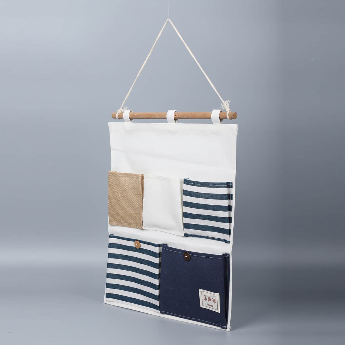 Set of 2 White & Blue Stripe Pattern Hanging Storage Bag Organizer image number 5