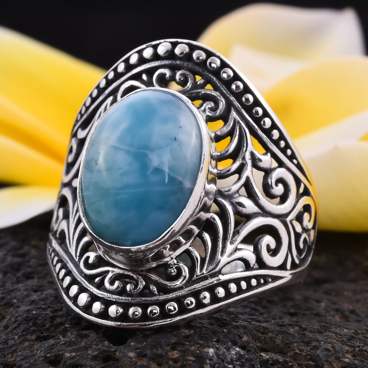 Bali Legacy Larimar Ring in Sterling Silver (Size 6.0) 6.10 ctw image number 1