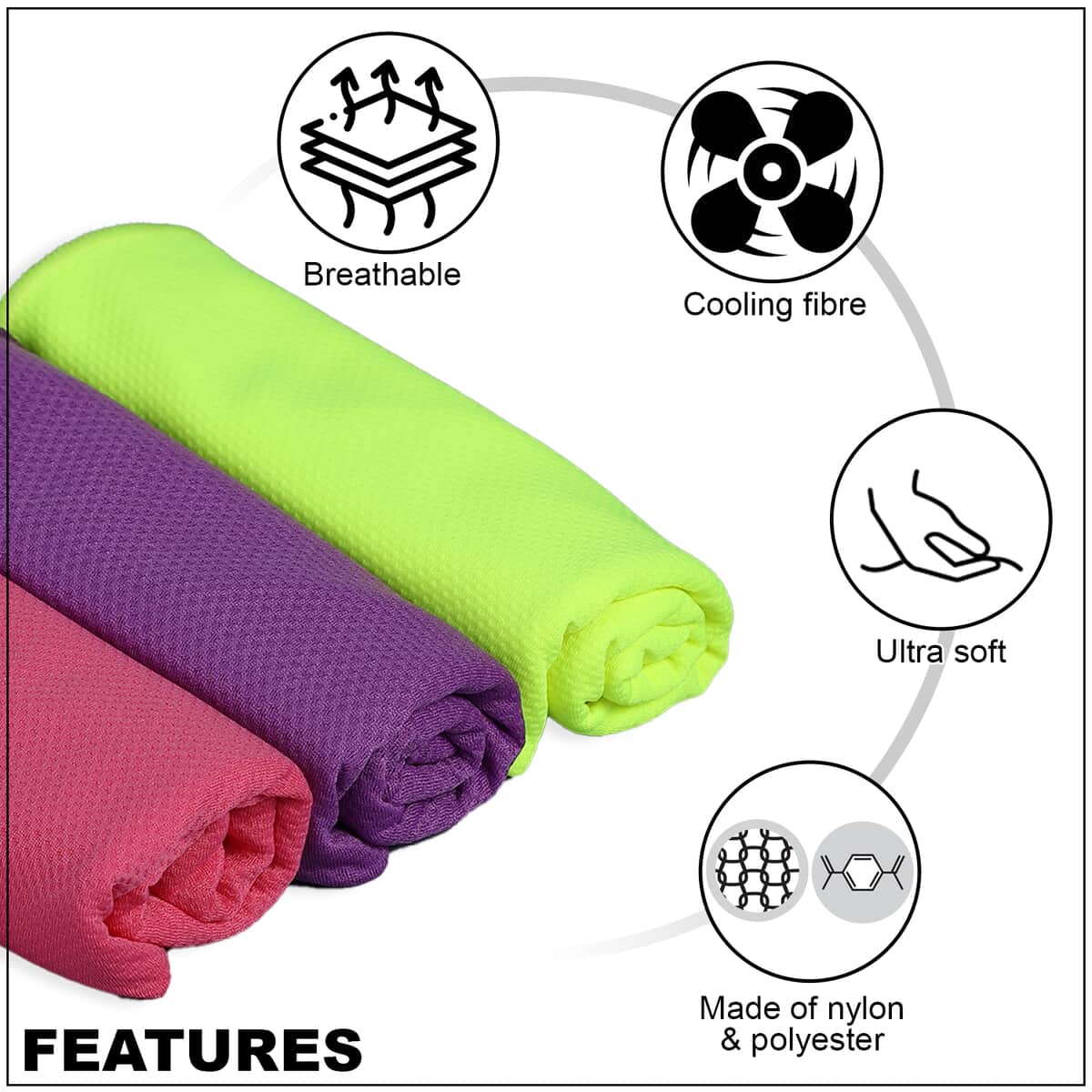 Homesmart Set of 3 Multi Color Solid 45% Polyester & 55% Nylon Cooling Towels image number 2
