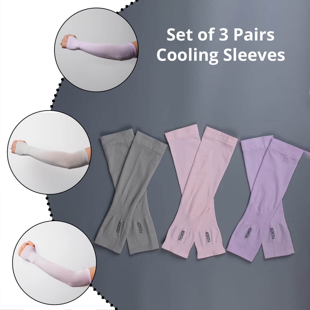 HOMESMART Set of 3 Pairs Pink, Purple and Gray Cooling Sleeves (90%Polyamide and 10% Spandex) , Colling Hand Sleeves , UV Protection Sleeves , Arm Sleeves for Sun Protection image number 1