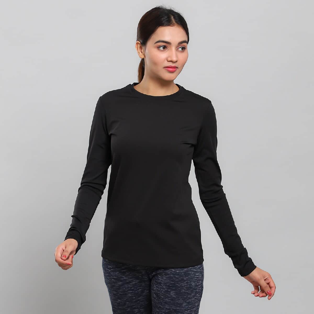 JOVIE Black 90% Polyester & 10% Spandex Long Sleeve T-Shirt- L image number 0