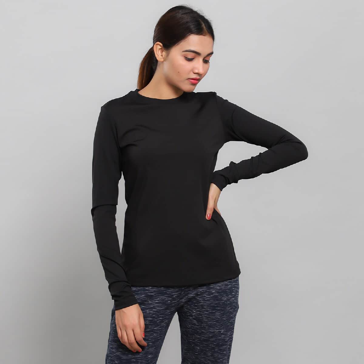 JOVIE Black 90% Polyester & 10% Spandex Long Sleeve T-Shirt- L image number 1