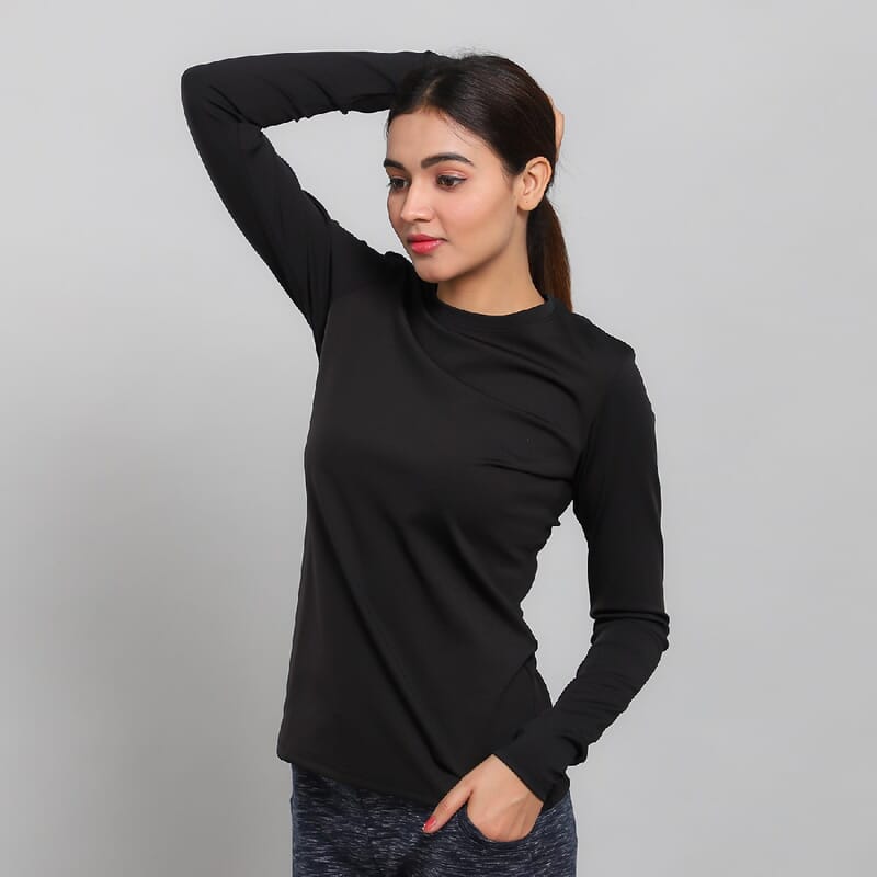 JOVIE Black Polyester Long Sleeve T-Shirt- L