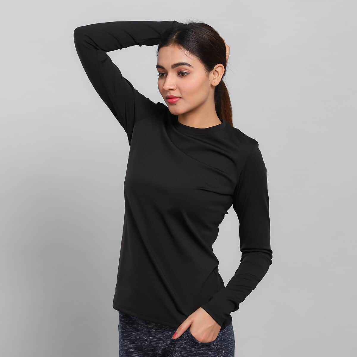 JOVIE Black 90% Polyester & 10% Spandex Long Sleeve T-Shirt- L image number 3