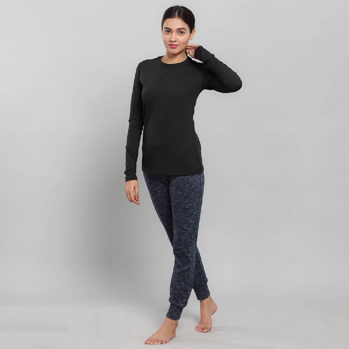 JOVIE Black 90% Polyester & 10% Spandex Long Sleeve T-Shirt- L image number 4