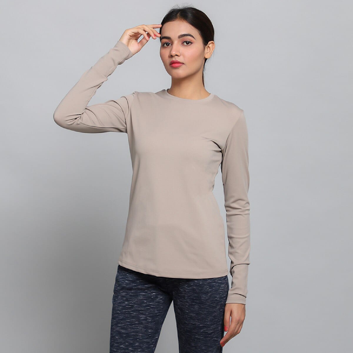 JOVIE Gray Polyester Long Sleeve T-Shirt- 1X image number 1