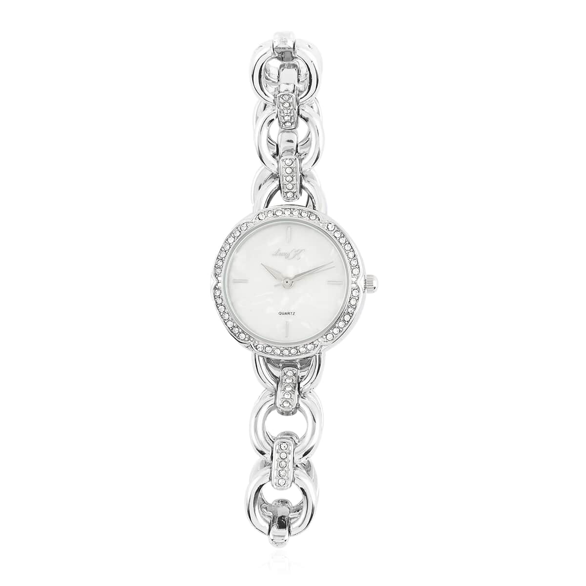 LUCY K Japanese Movement Watch with Faux MOP Dial and Cable Strap in Silvertone image number 0