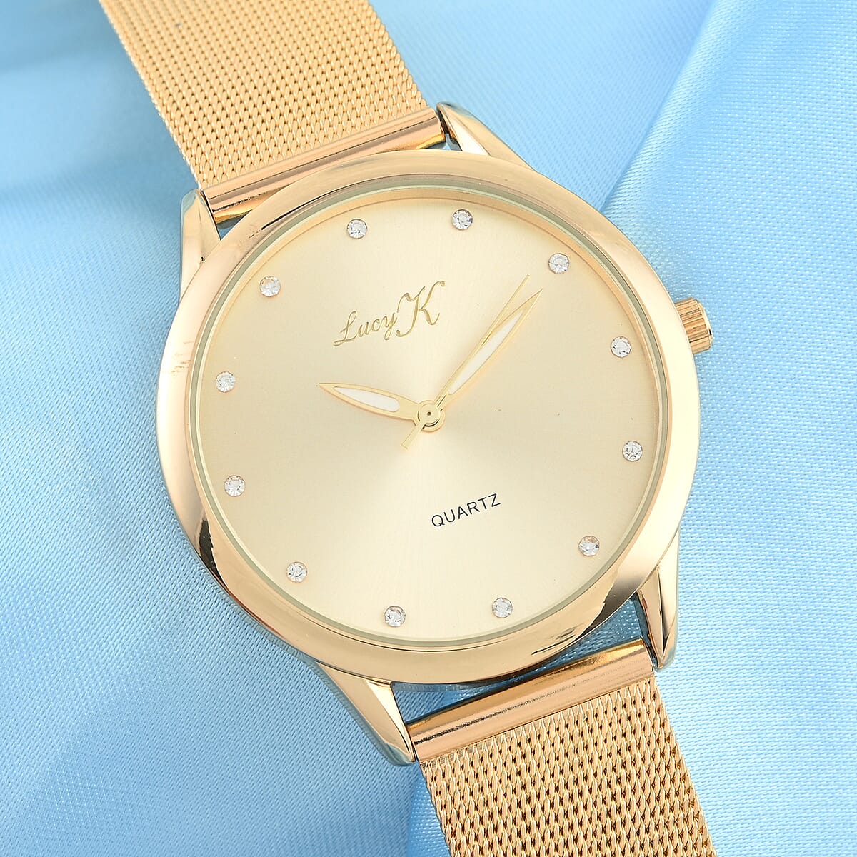 LUCY K Quartz Movement Watch with Sunray Dial and ION Plated YG Stainless Steel Mesh Strap image number 1