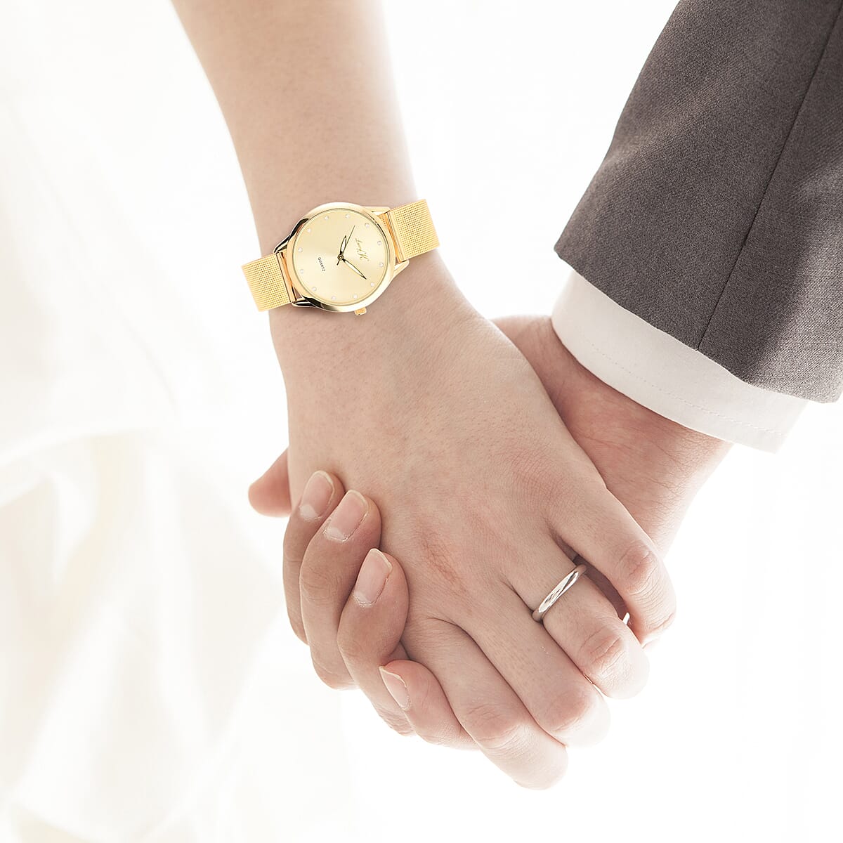 LUCY K Quartz Movement Watch with Sunray Dial and ION Plated YG Stainless Steel Mesh Strap image number 2