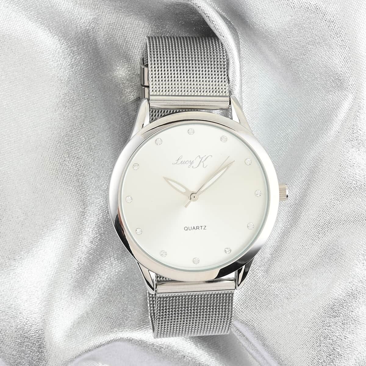 LUCY K Japanese Movement Watch with Sunray Dial and Stainless Steel Mesh Strap image number 1