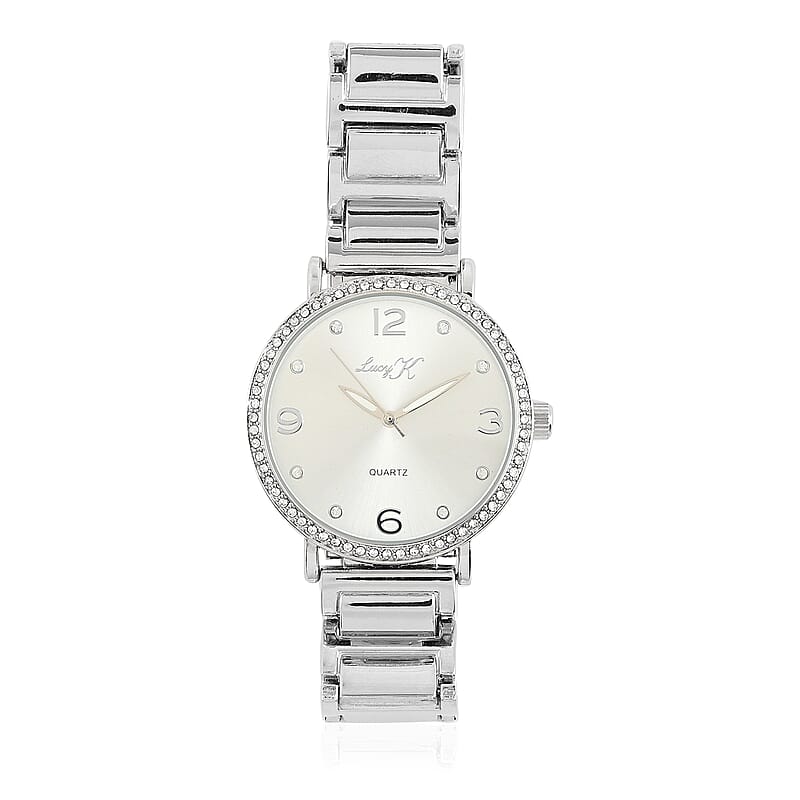 LUCY K Japanese Movement Watch in Silvertone with Faux MOP Dial and Adjustable Strap