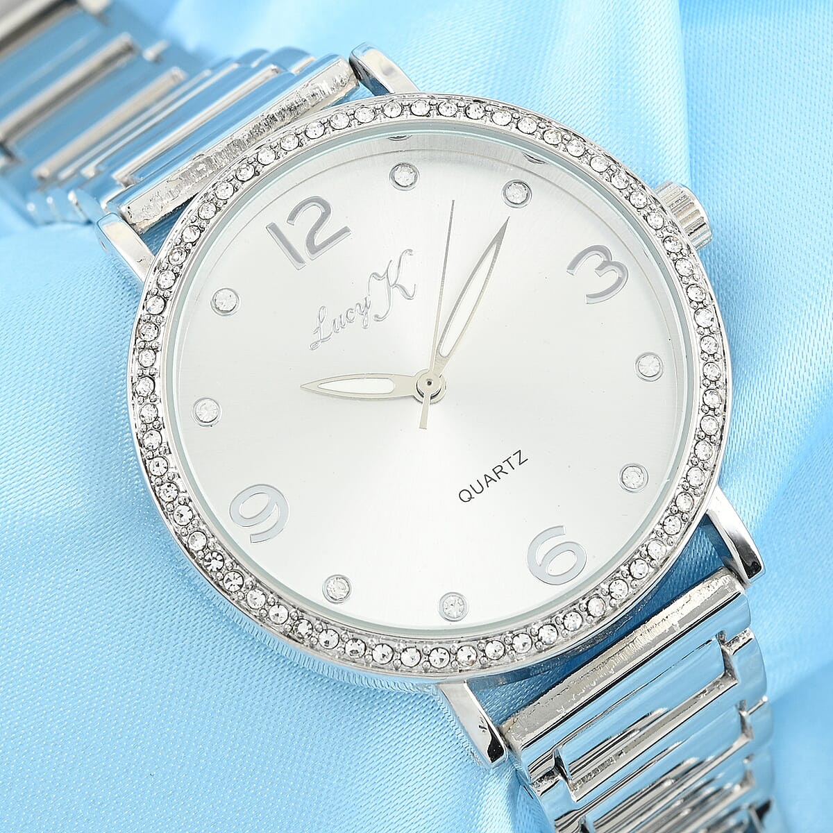 LUCY K Japanese Movement Watch in Silvertone with Faux MOP Dial and Adjustable Strap image number 1